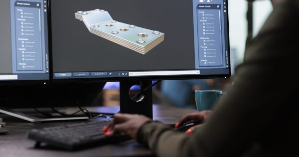 Close up of graphics industry person with high modelling skills working with advanced software technology. Close up of digital artist working on 3D model to improve geometry and optimise project.